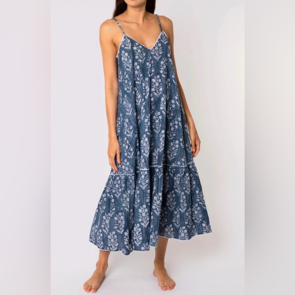 Juliet Dunn Long Swing Dress Midnight Small Flower Block Print Size 0‎